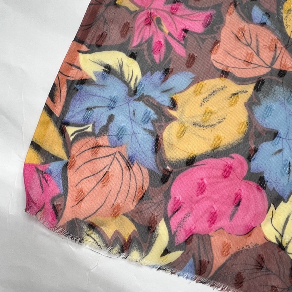 Fabric Sheer Fall Leaves Pink Brown Blue Sparkle 2 yards 10" X 44" Wide - Picture 5 of 6